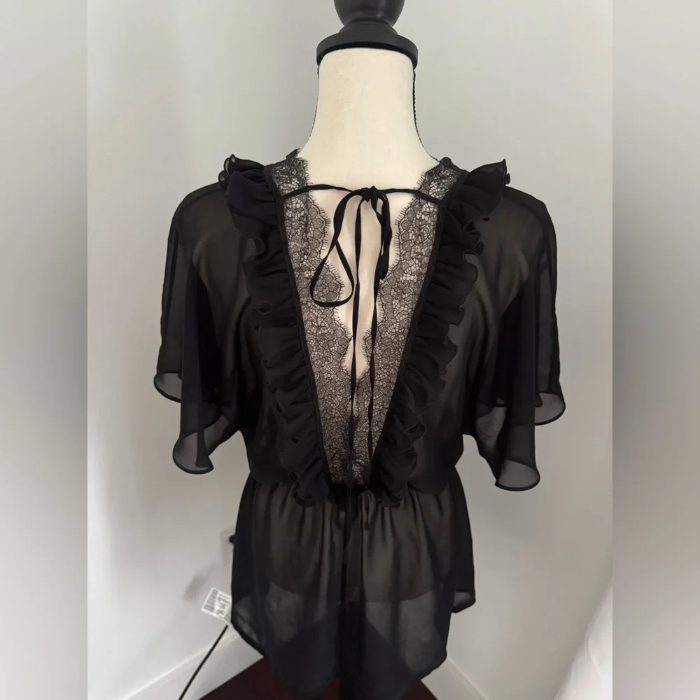 New Victoria’s Secret Black Lace Trim Sexy Cover Up Dress Lingerie Robe medium
